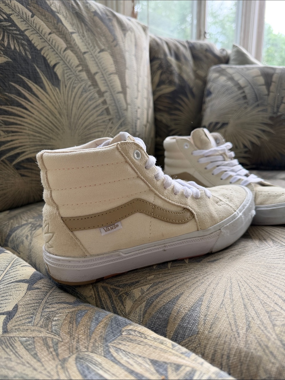 Vans High-Top Sneakers in Cream and Tan - Picture 2 of 11